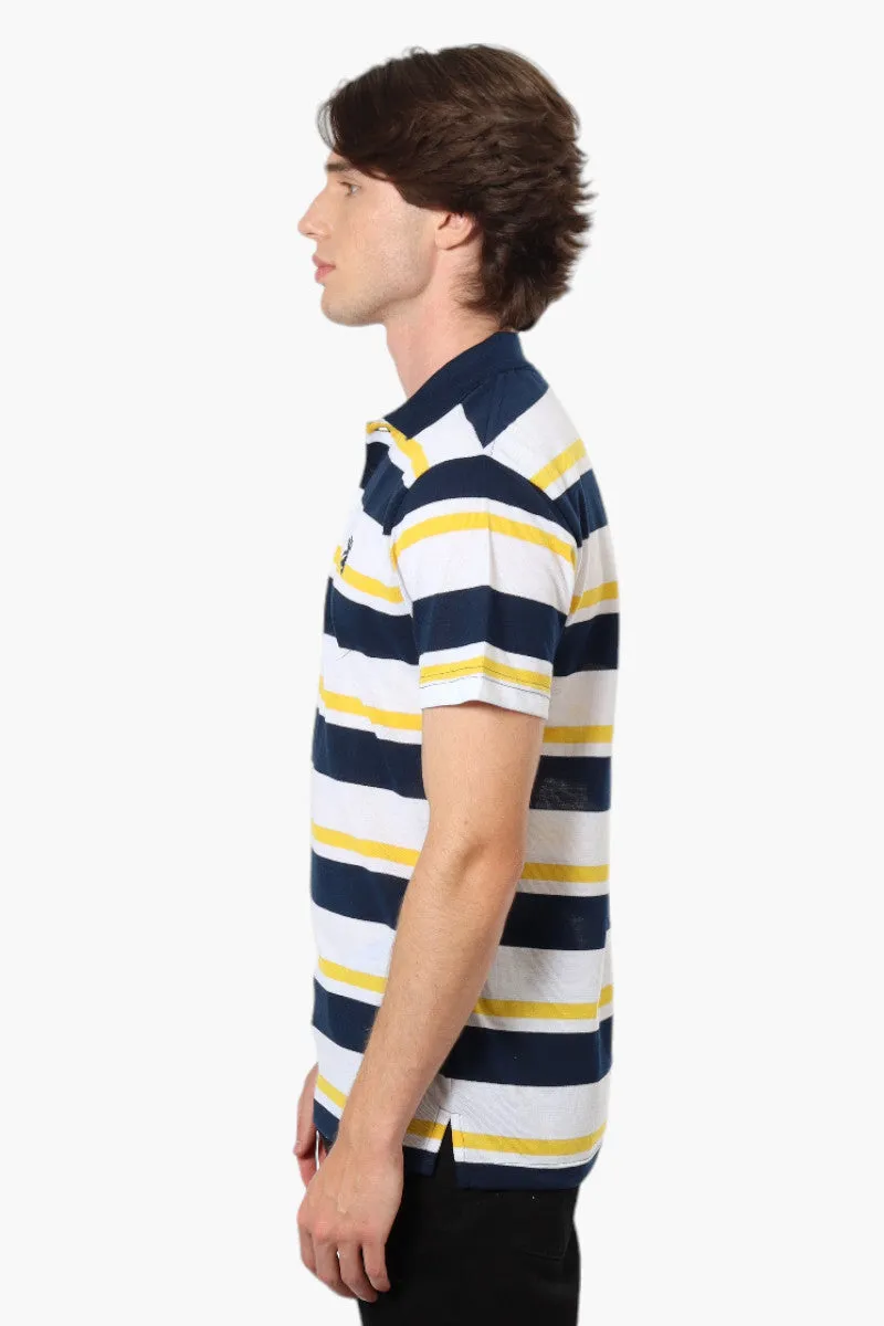 Vroom & Dreesman Striped Button Up Polo Shirt - Navy