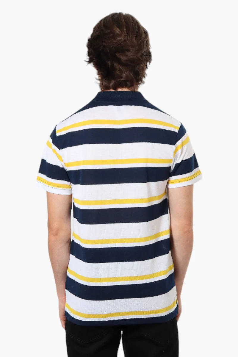 Vroom & Dreesman Striped Button Up Polo Shirt - Navy