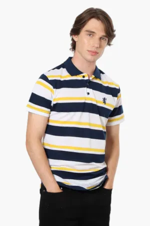 Vroom & Dreesman Striped Button Up Polo Shirt - Navy