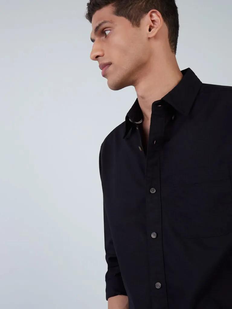 WES Casuals Black Cotton Relaxed-Fit Shirt