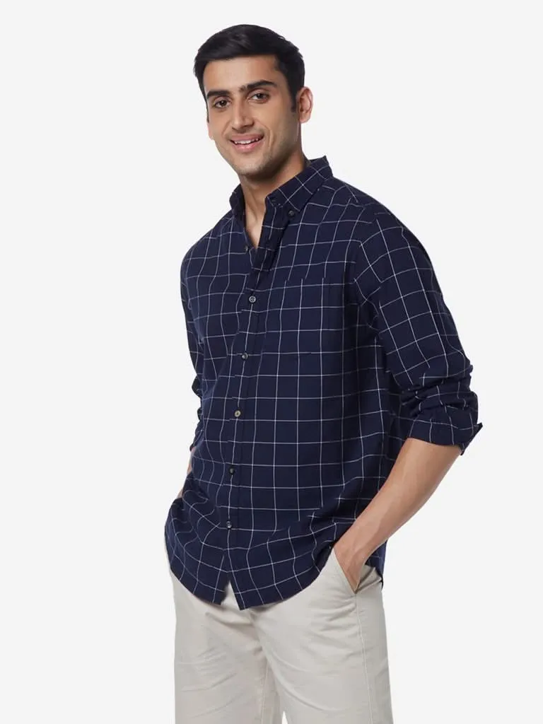 WES Casuals Navy Relaxed-Fit Checked Shirt