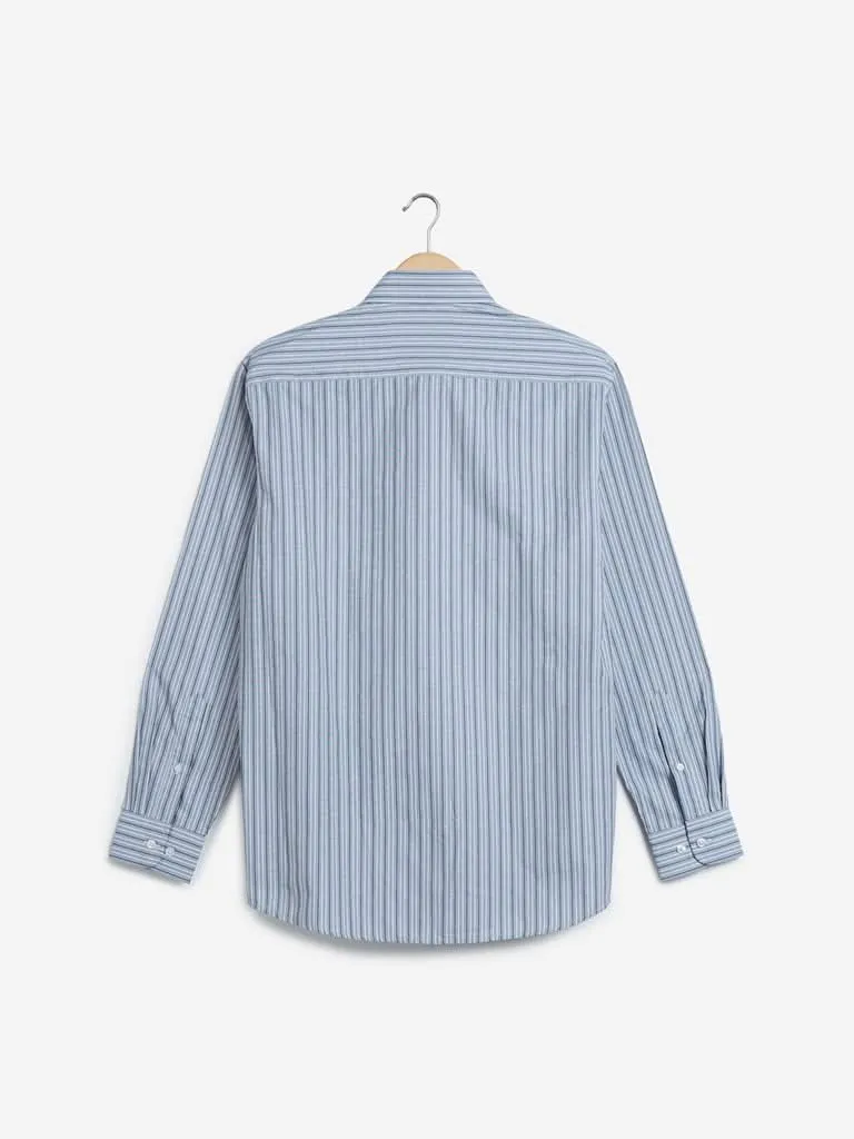 WES Formals Blue Striped Relaxed-Fit Shirt