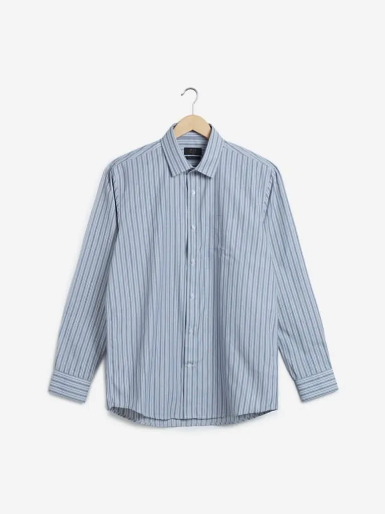 WES Formals Blue Striped Relaxed-Fit Shirt