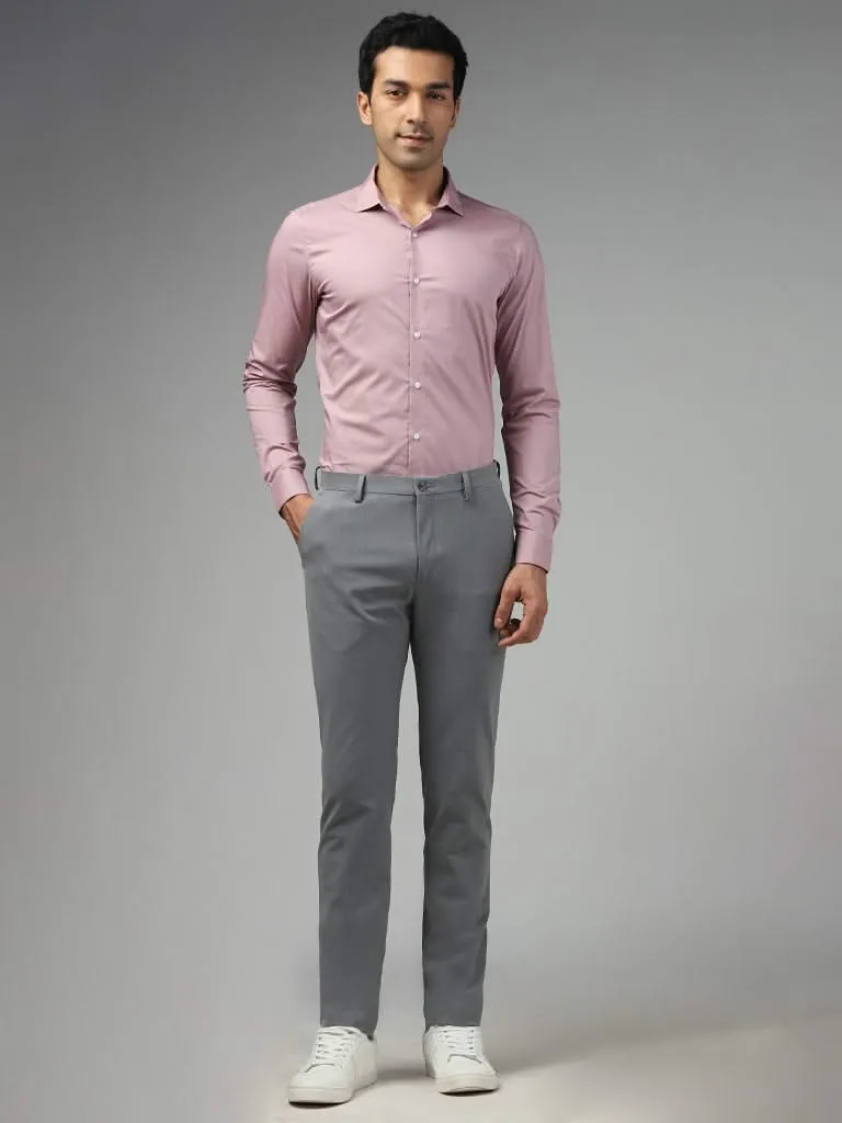 WES Formals Solid Ultra-Slim Fit Dusty Pink Cotton Blend Shirt