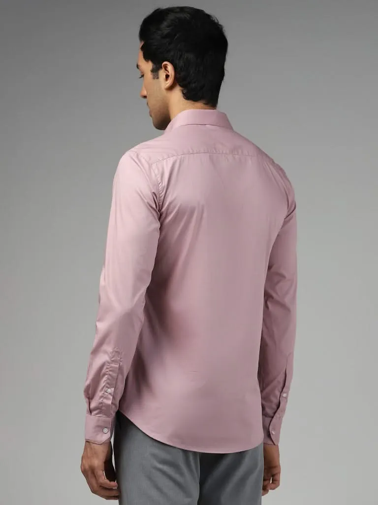 WES Formals Solid Ultra-Slim Fit Dusty Pink Cotton Blend Shirt