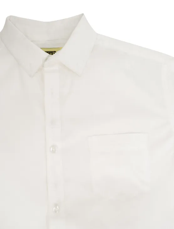 White Poplin Long Sleeve Button-Up