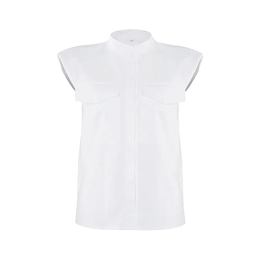 White shoulder pad shirt women's temperament sleeveless fashion shirt