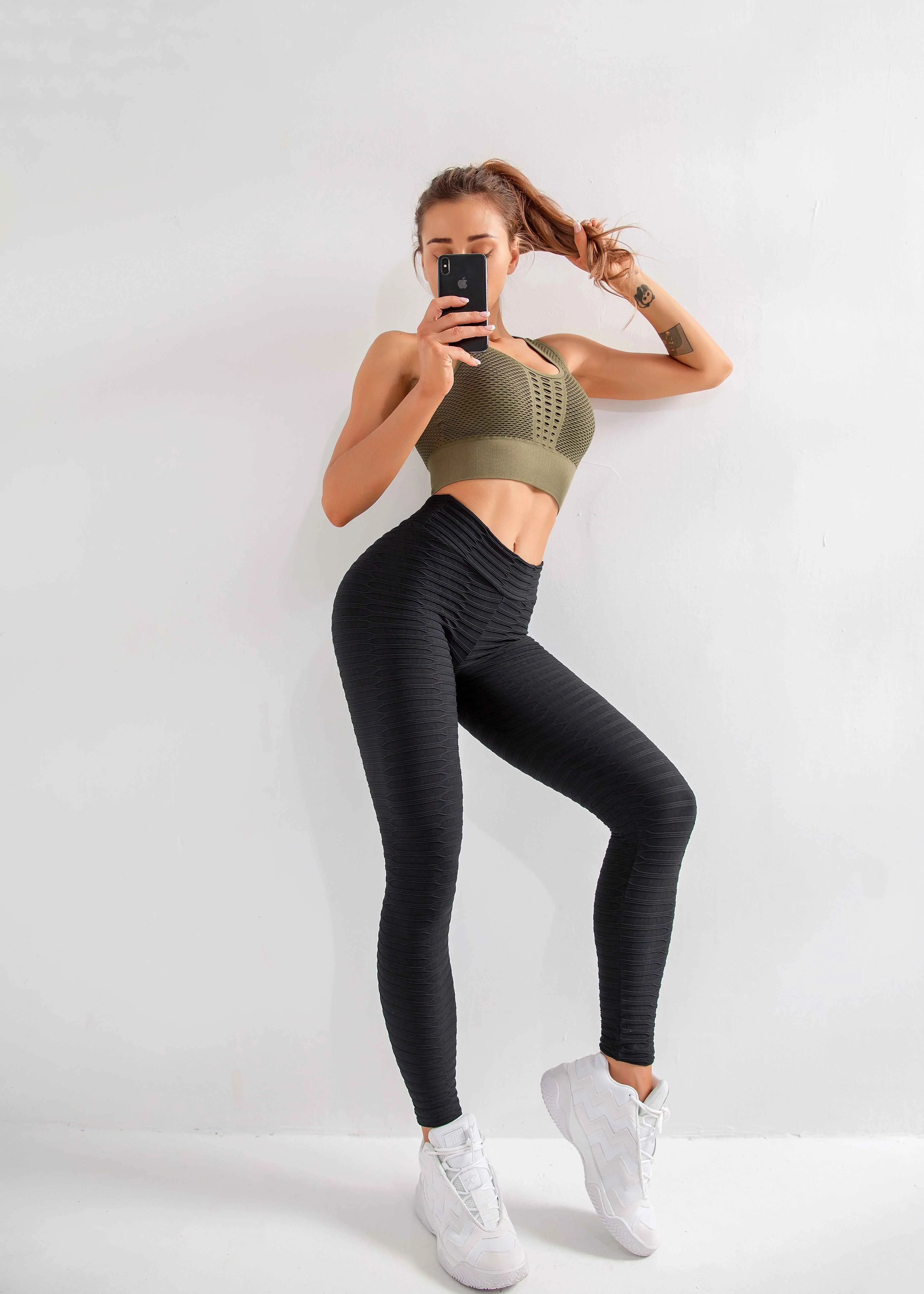 Women's Butt Lift Yoga Pants High Waist Textured Leggings Sport Fitness