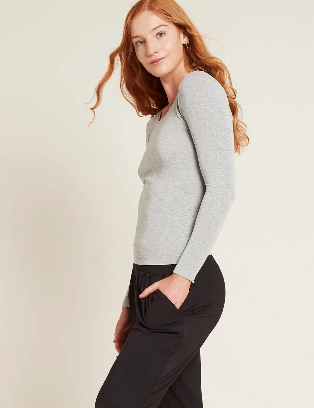 Women's Long Sleeve Top - Light Grey Marl