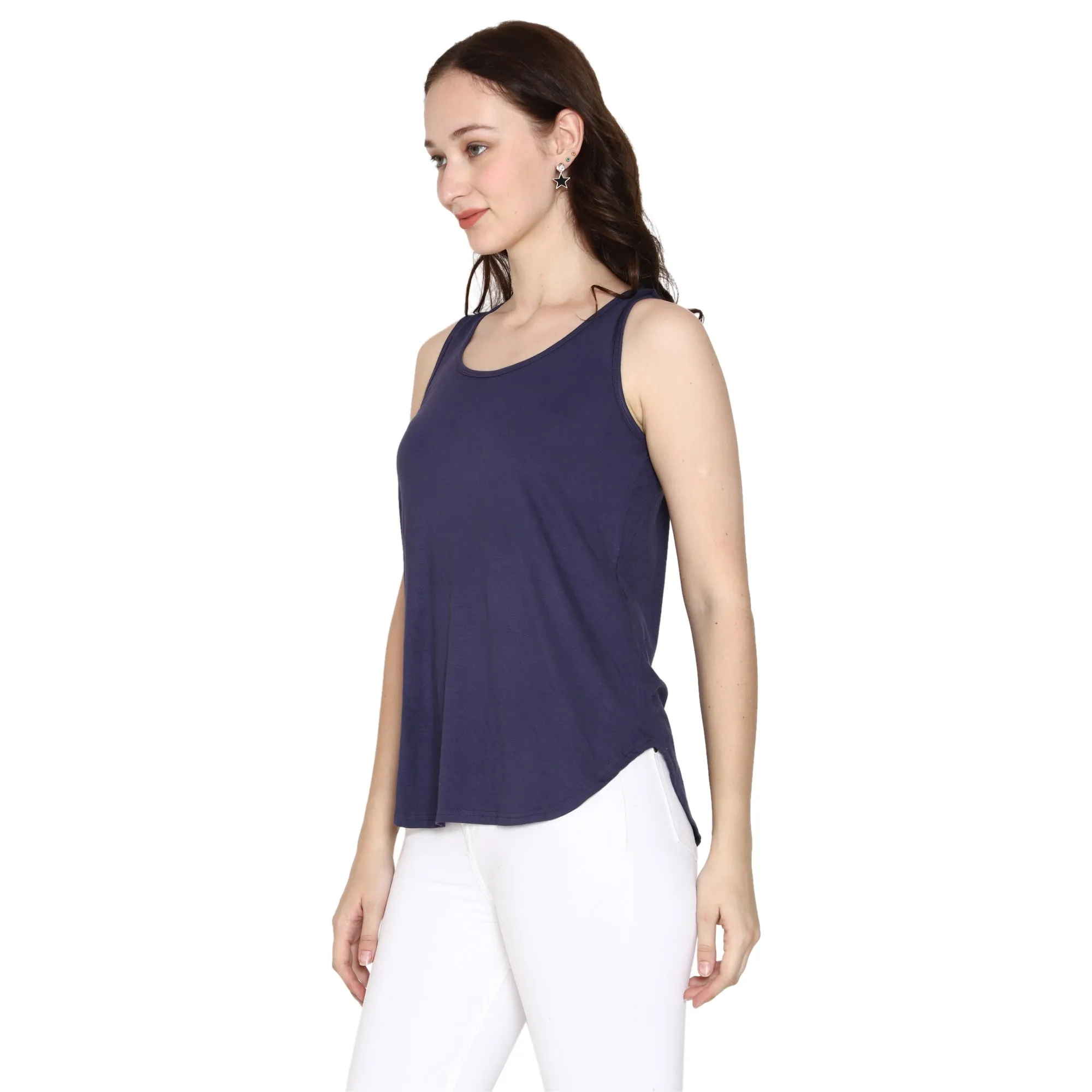 Woodwose Organic Clothing Women's Navy Bamboo Relaxed Fit Tank Top