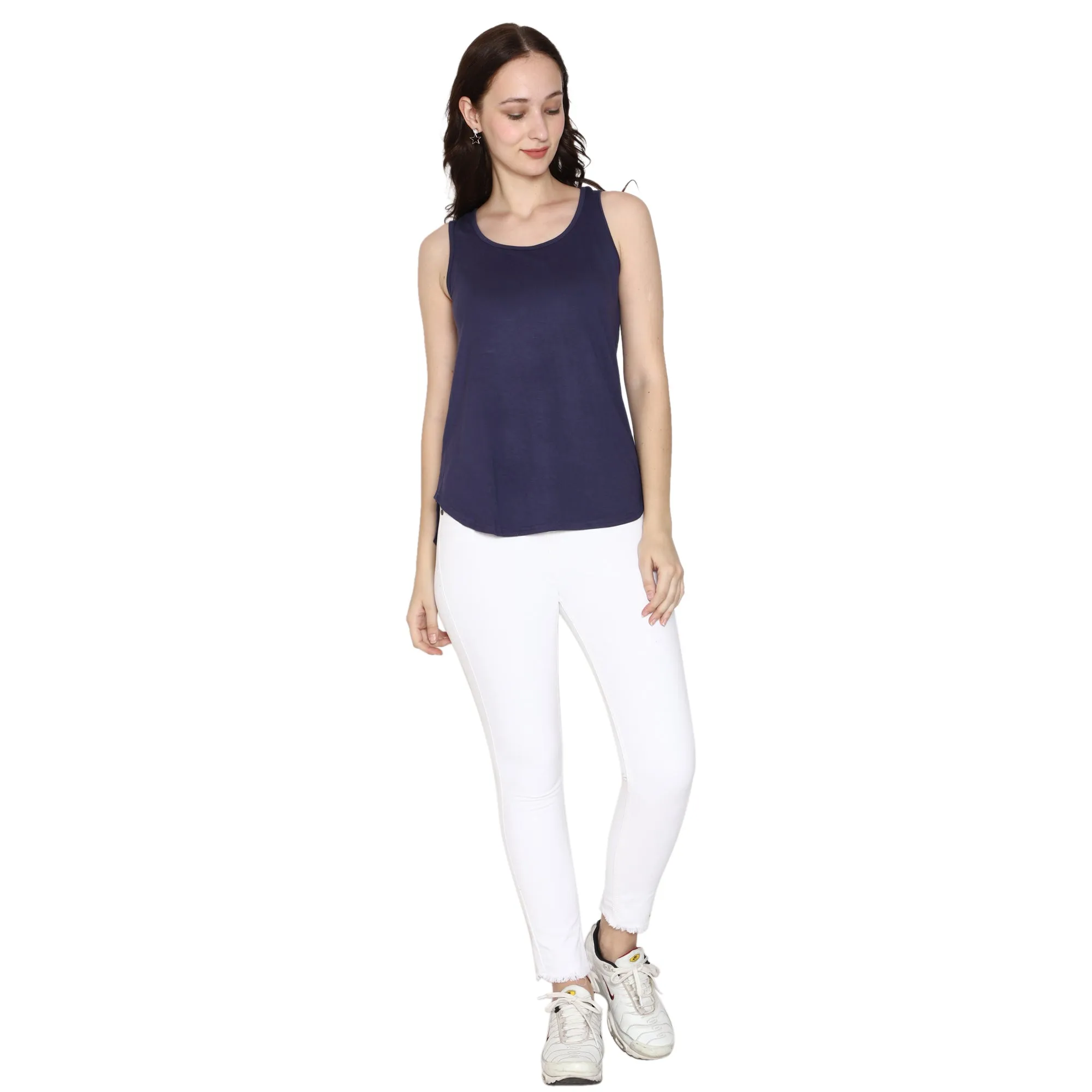 Woodwose Organic Clothing Women's Navy Bamboo Relaxed Fit Tank Top