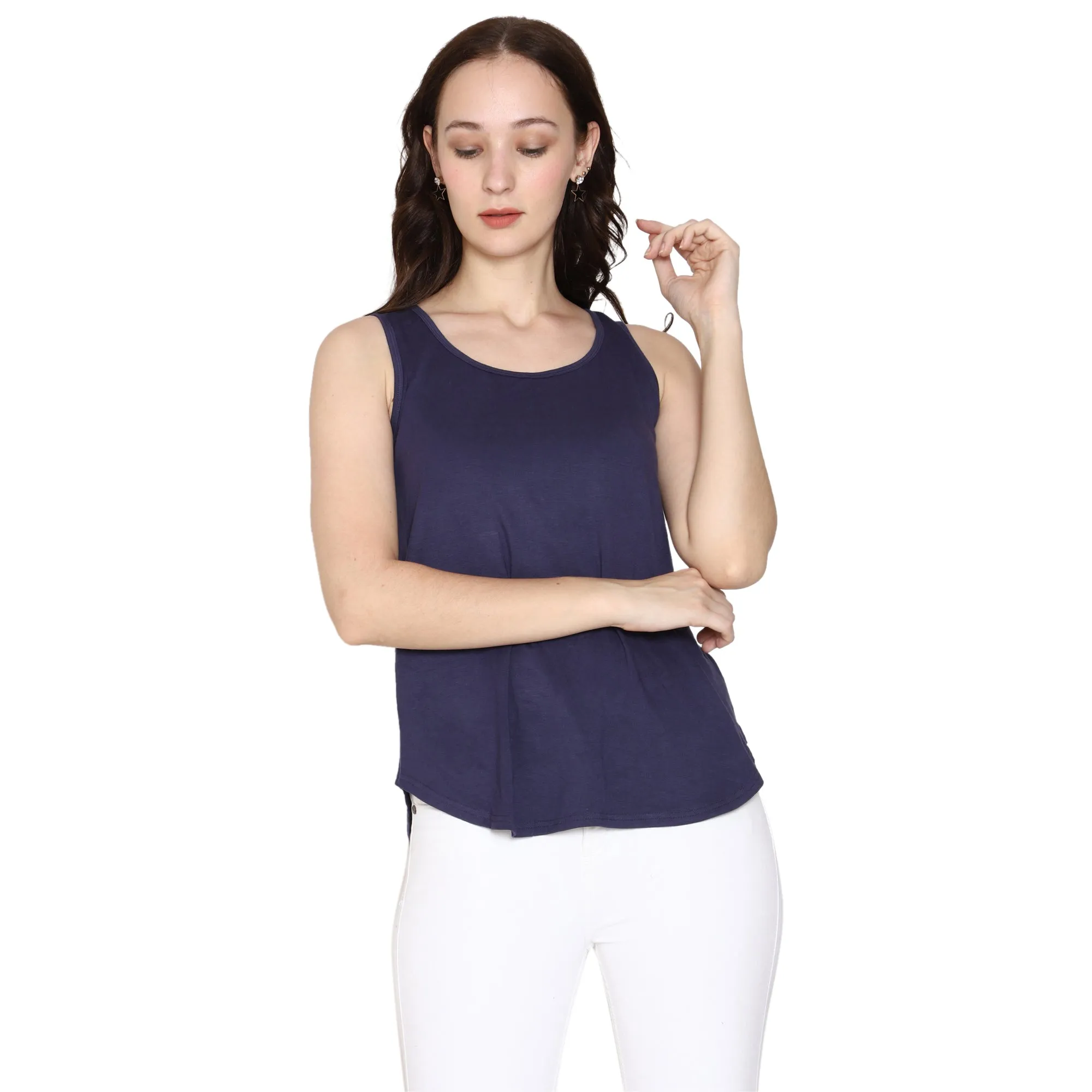 Woodwose Organic Clothing Women's Navy Bamboo Relaxed Fit Tank Top