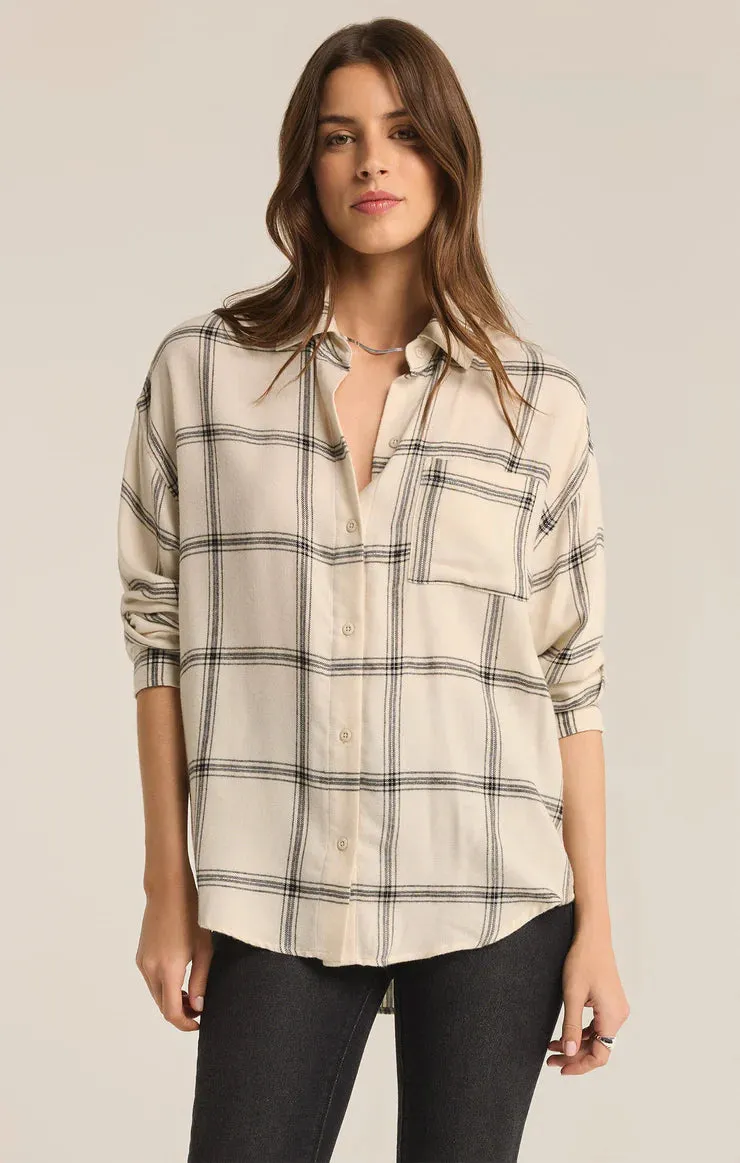 ZSU River Plaid Button Up Shirt in Sea Salt